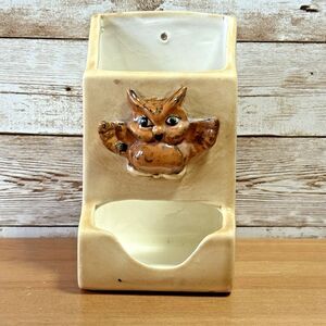 Vintage Ceramic Wall Match Holder Owl - VC 1977 -